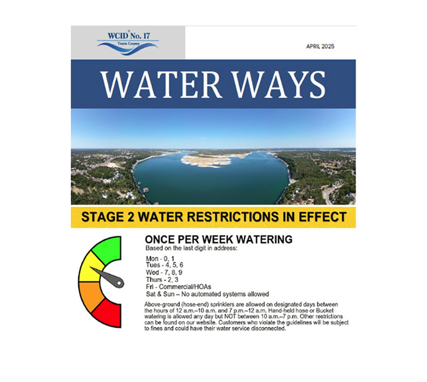 Cover of the WCID No. 17 April 2025 Newsletter featuring updates on District projects, water conservation tips, and community news.